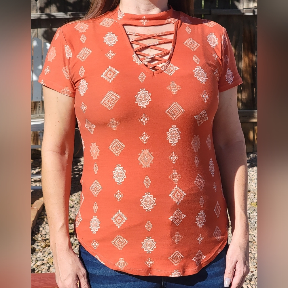 Orange Top with Keyhole Neck (M) by No Boundaries